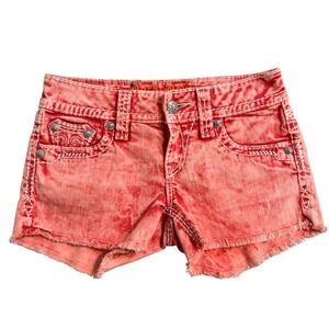 Rock Revival BKE Jacklyn Shorts Juniors 25 Red Acid Wash Distressed Frayed Hem